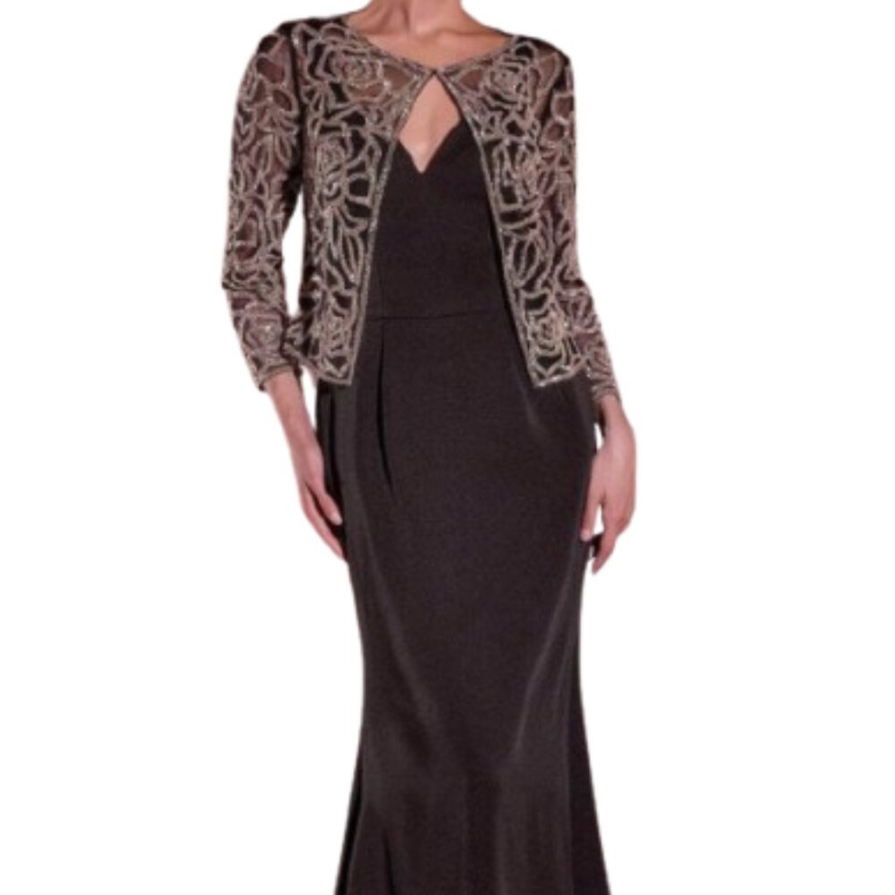 NWT Ladivine J881 Illusion Mother of the Bride Dress Black Size 10
